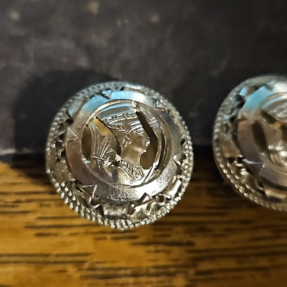 Vintage Silvertone Egyptian Revival Pharoah Clip Earrings